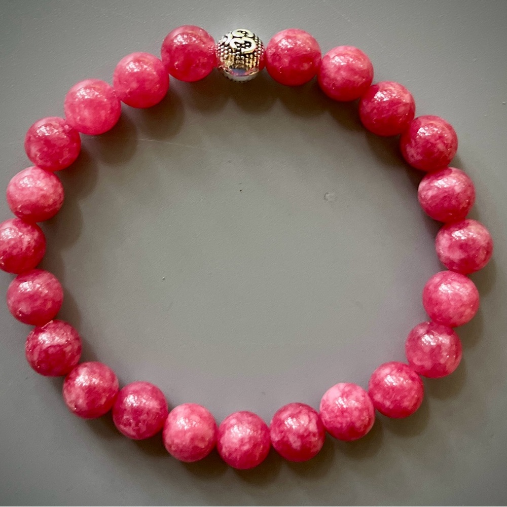 Bright Pink Jade Handcrafted Bead Bracelet